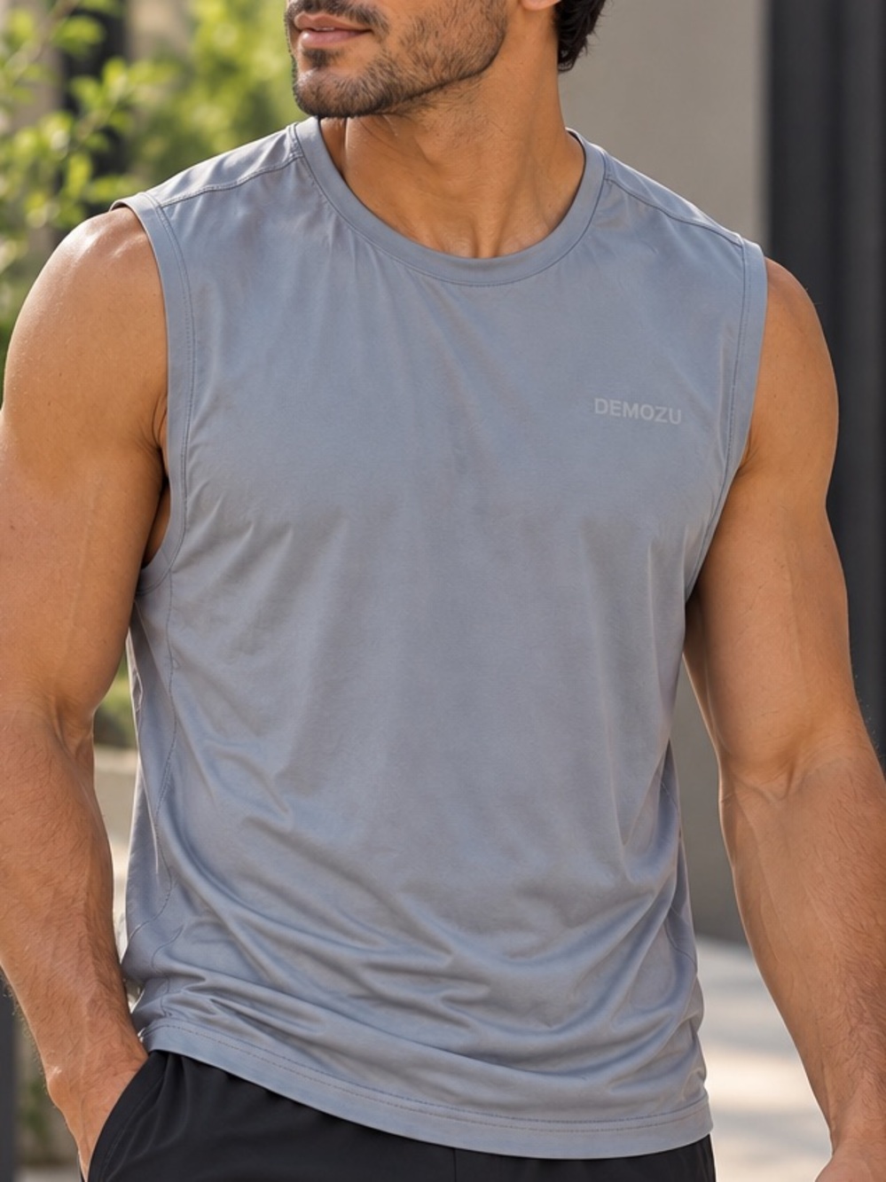 DEMOZU Men’s Gray Sleeveless Athletic Tank Top Workout Shirt - Medium